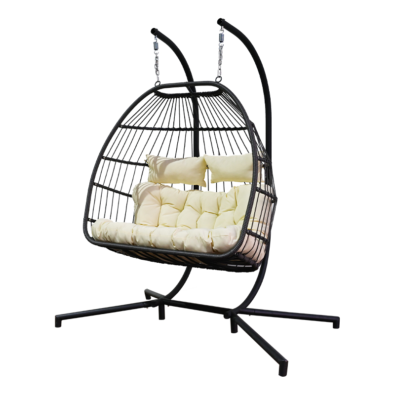 Double Rattan Steel Pipe Supported Garden Egg Swing Chair