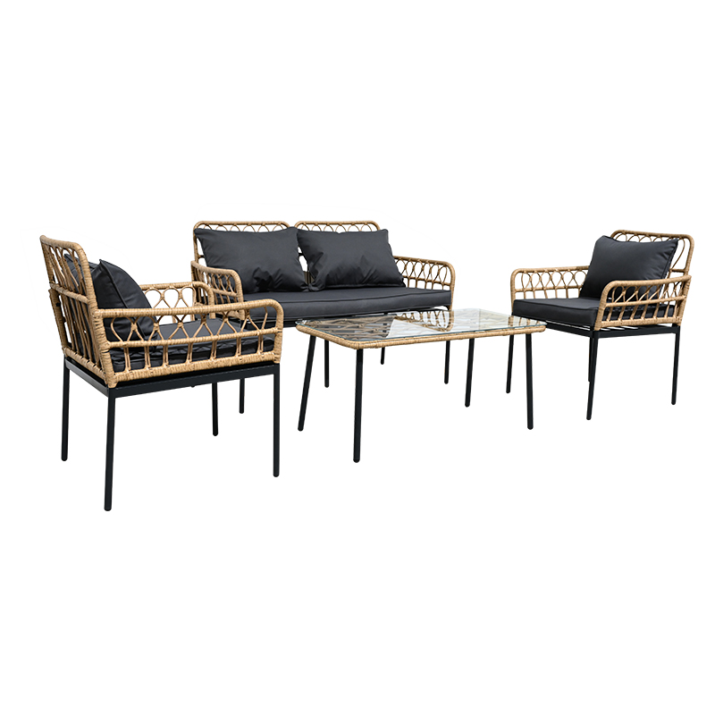 4-Seat Square Coffee Table Rattan Patio Sofa Chair 4-Piece Set