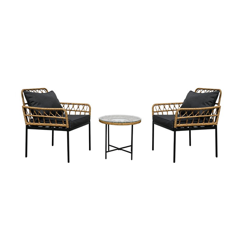 2-Seat Round Coffee Table Rattan Patio Sofa Chair 3-Piece Set
