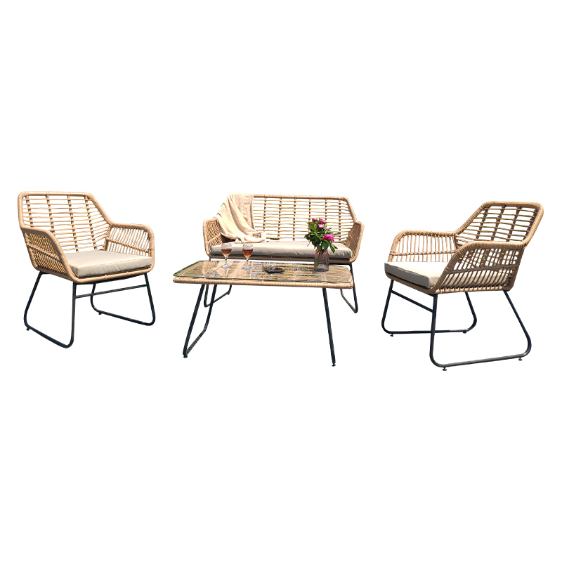 4-Seater Patio Pe Wicker Rattan Casual Table And Chair 4-Piece Set