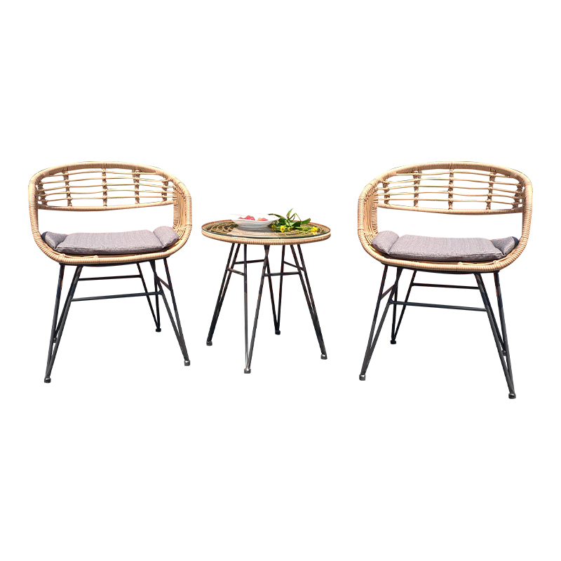 Flat And Round Wicker PE Rattan Leisure Table And Chair 3-Piece Set