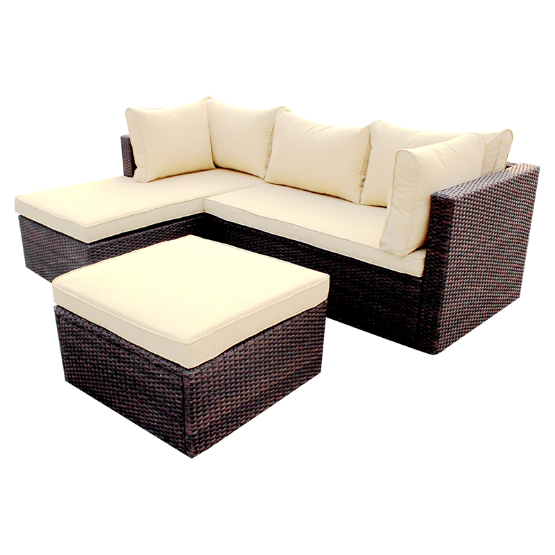 Steel Frame Sofa PE Wicker Patio Corner Sofa 3 Piece Set