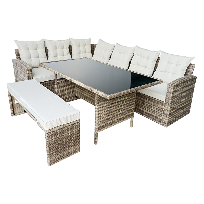 Multi-Seater Rattan Patio Long Table Sofa 4-Piece Set