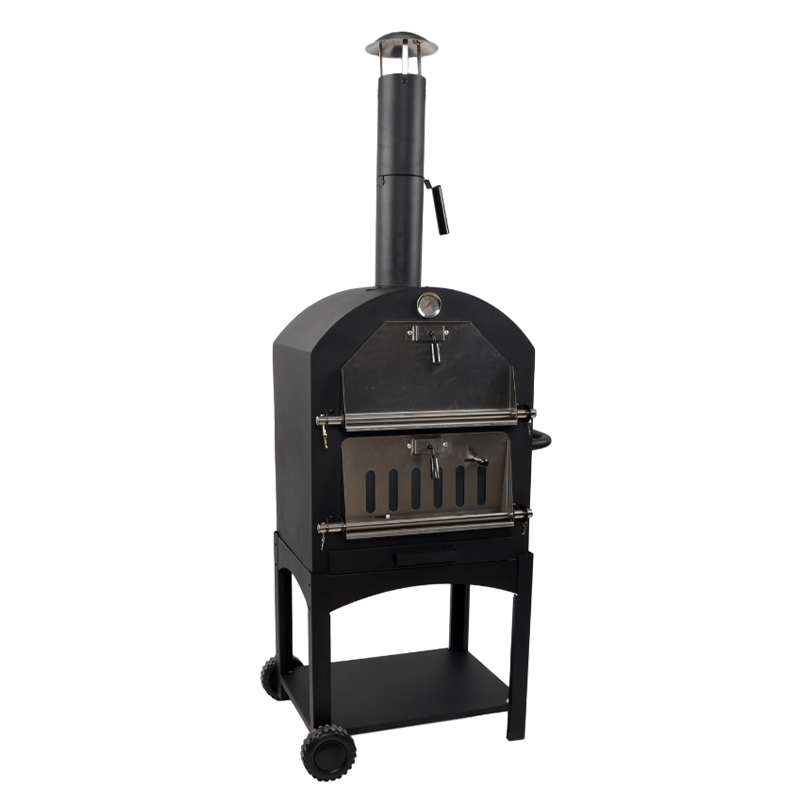 Outdoor Steel Freestanding Wood-Fired Pizza Oven With Stainless Steel Thermometer