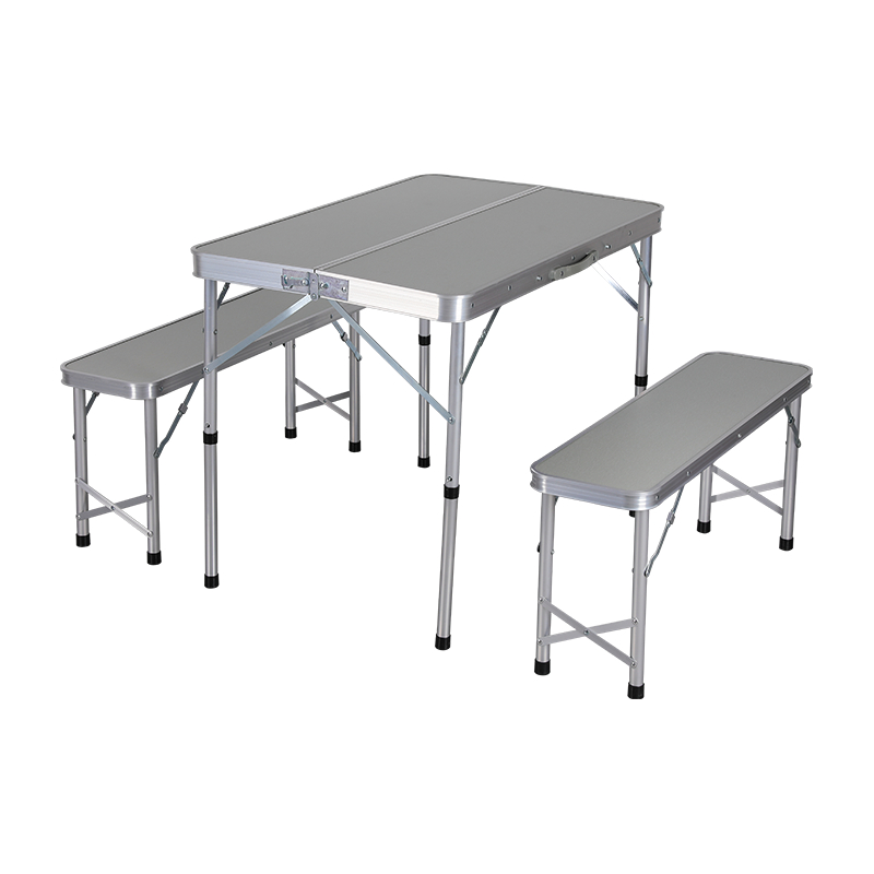 Aluminum Tube Frame MDF Rectangular Folding Table And 2 Benches Camping Set