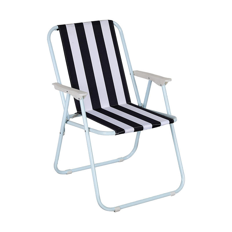 300D Striped PVC Fabric With Armrests Metal Folding Beach Chair