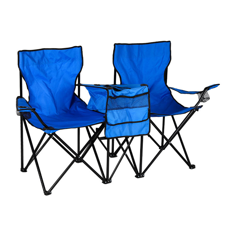 600D Polyester PVC Coated Parasol Double Camping Chair With Cooler Bag